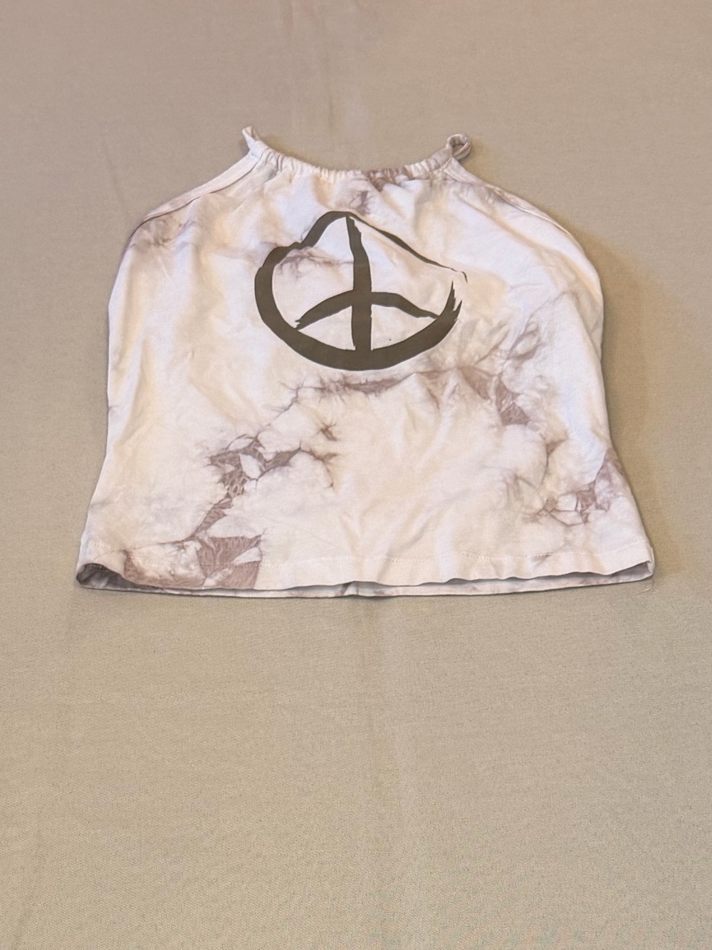 Pink Lotus White & Taupe Tie-Dye Peace Sign Halter Tank